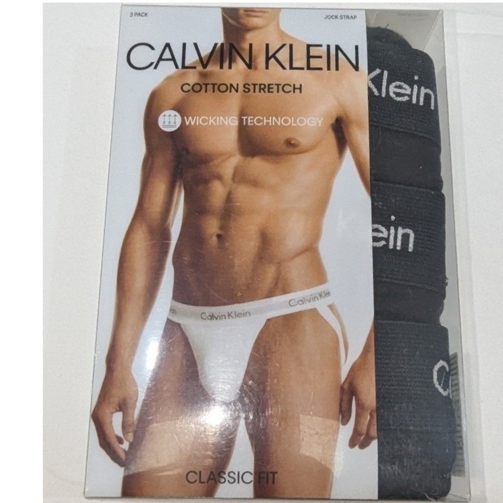 Calvin Klein Jock Strap Black Cotton Stretch 3-Pack XL